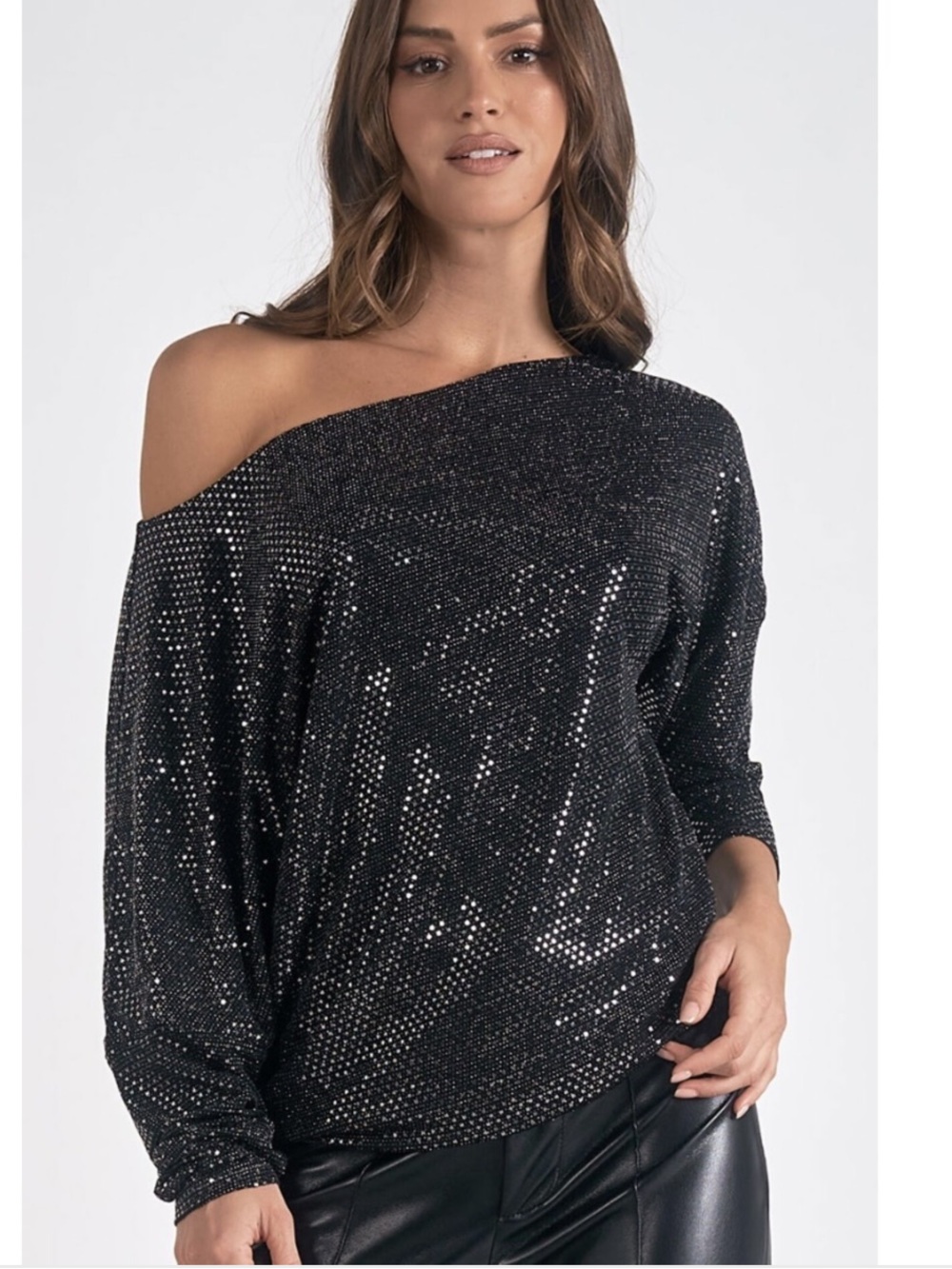 NEW Elan black sequin off shoulder top
